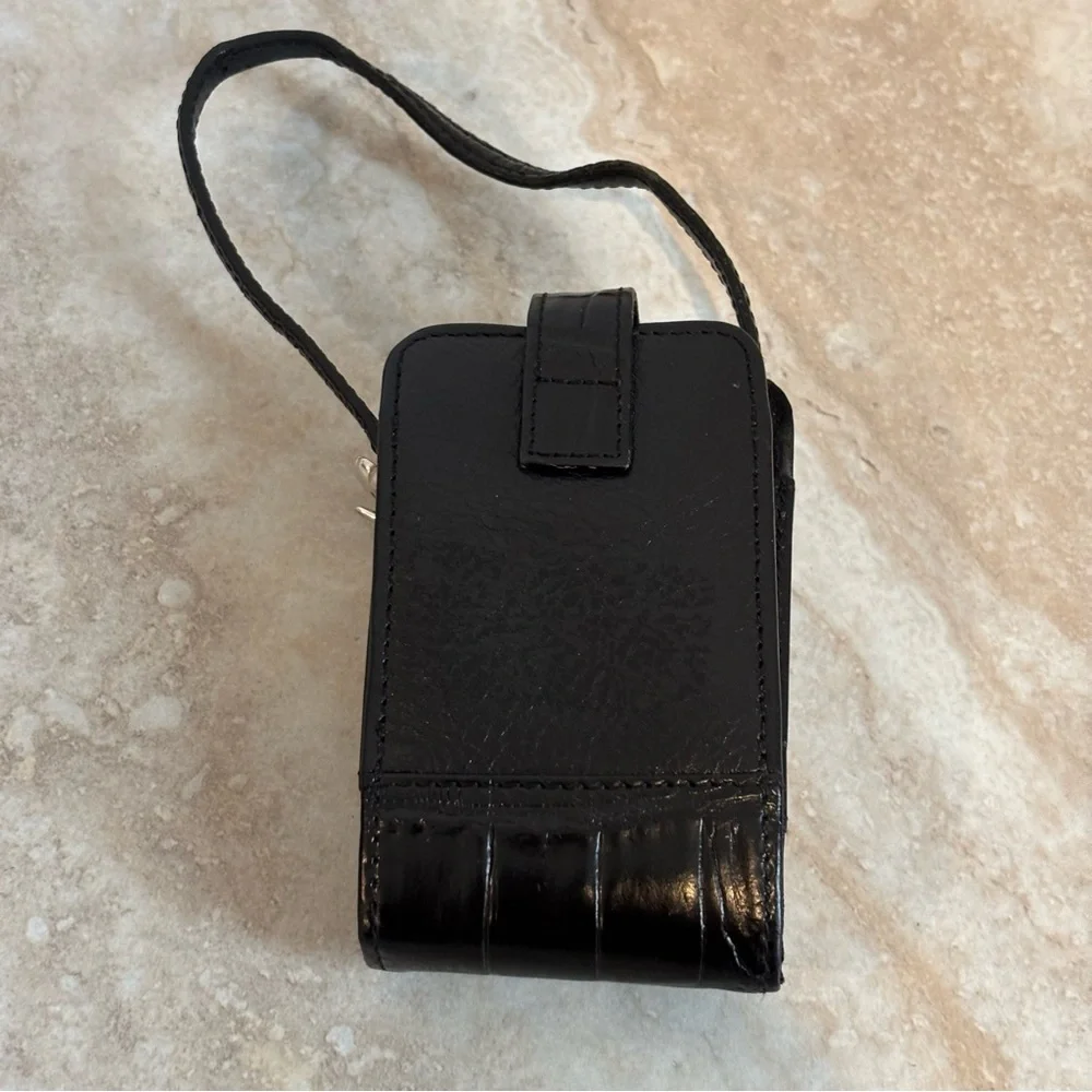 Vtg Brighton Cell Phone Wristlet Black Croc Leather case